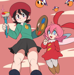 captainkirb:   Adeleine & Ribbon from Kirby  