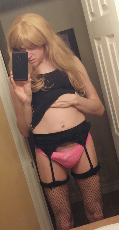victoriababycd:  Just having a little fun before bed. I just know I am going to end up sleeping in this outfit minus the dress and heels :)