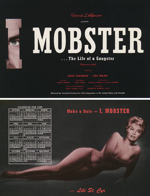 This eBay item fulfilled two of my favorite collecting passions: Crime Noir Films and Classic Striptease!..   This is a unique die-cut promo press pamphlet publicizing the release of the 1959 crime drama: “I, MOBSTER”.. Lili St. Cyr is feature