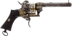  Engraved folding trigger pinfire revolver with gold and silver