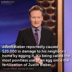 lolfactory:  Conan O’Brien on Justin Bieber’s egging - funny