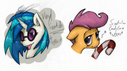 My first livestream went great! Have some Vinyl Scratch and Scootaloo