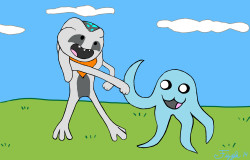 Adventure Time, with Fizzle and Tentacle Friend! Seriously, I’d