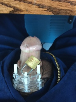 chastity-faggot:  Day 1: locked at work. Horny as fuck, wanting