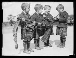 weirdvintage:  Four boys with bagpipes attending the meeting