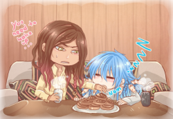 blackmayo89:   Anonymous request: ”mink and aoba eating cinnamon