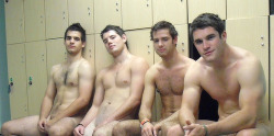 lovegaycuminmymouth:  Just a group of guys, hanging out naked,