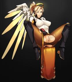 Oh no! Mercy seems to have torn her tights! For shame! (fireflufferz)