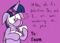 twily-daily:  Nervous purple horse valentine for all your nervous
