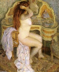 cg54kck:  Nude Seated At Her Dressing Table, Oil by Frederick