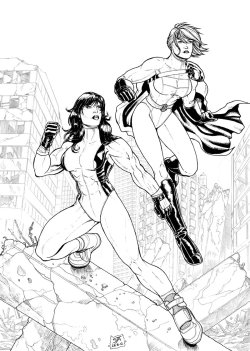 super-hero-center:  She-Hulk and Power-Girl 1 (2012) Inks by