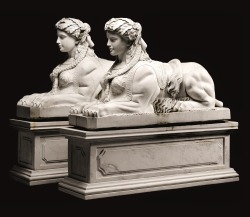 hadrian6:    A pair of carved white marble sphinxes.of recent