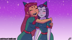 andyrivasart: Happy Holidays! Starfire & Raven elf costumes!