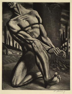 Bound Man Before Symbols of Industry, ca. 1930. Harry Sternberg. Soft-ground