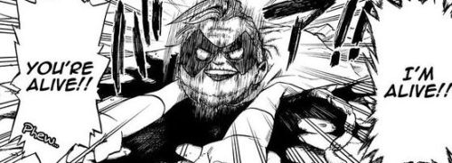 This is from the manga Boku No Hero Academia which takes place in a world where almost everyone has a super power of sorts. However one boy does not and he gets bullied for it. One day he meets his favorite superhero named All Might and finds out he may