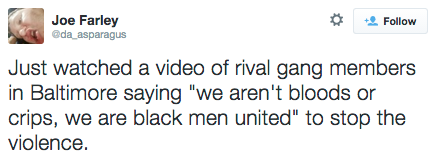 revolutionarykoolaid:  Today in Solidarity (4/28/15): For the past day, Baltimore police and the governor of Maryland have tried to shift blame for the unrest in Baltimore off of themselves and onto the gangs that have joined together in solidarity agains