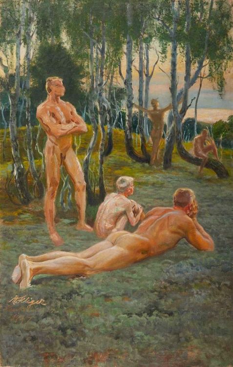ratatoskryggdrasil:Max Seliger, Men in a Forest, 1897