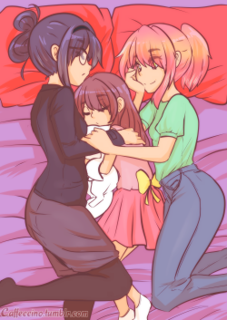 Madoka and Homura cuddling up for a nap with Nodoka~ This was