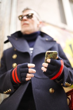 maninpink:  Nick Wooster in a military style woolen coat 