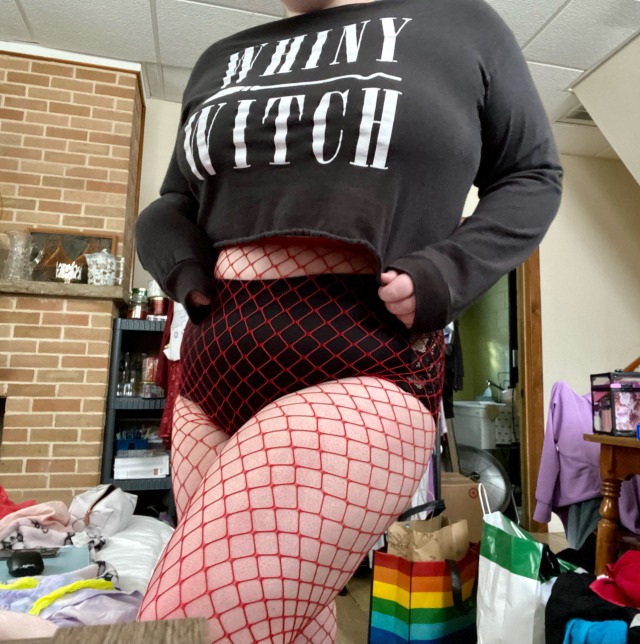 bi-and-bratty:Tried on the fishnets that the adorable and ridiculously
