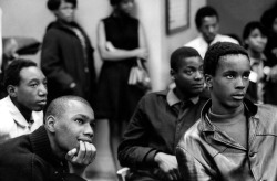 High school students listen to a Black Panther speech, 1969.