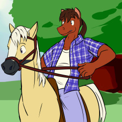 Blake riding his horse Desmond, because yes, real animals do