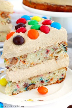sweetoothgirl:    m&m’s peanut butter cake with peanut