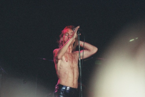 theunderestimator-2:  theunderestimator-2:  Iggy Pop covered in blood during his wild performance at the “Rock Of Gods” festival, held at the port of Piraeus, Greece, in 1996 (photos by Giorgos Mouratidis). While performing, Iggy got hit with a bottle