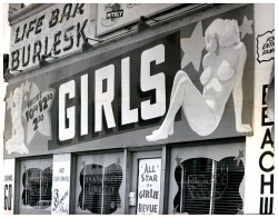 burleskateer:  Vintage press photo dated from June of ‘56 features the marquee of the ‘LIFE BAR Burlesk’ nightclub on Miami Beach.. 