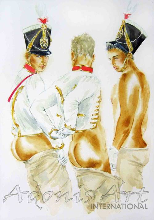 “Sea Cadets” & “Guardsmen Undressing” by Myles Anthony, watercolor on art board, 1998.