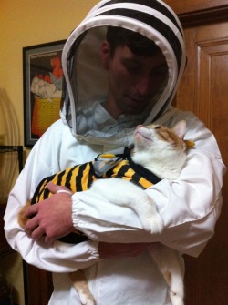 coolcatgroup:  proteinfox:Beekeeper and Beecat This is too cute
