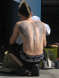 punkerskinhead:  angle wings tattoo and mohawk with bleached