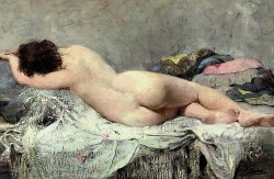 artbeautypaintings:  Reclining nude - Cesare Bacchi