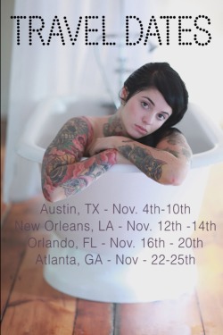 alissabrunelli:  Excited to announce my November Travel dates!