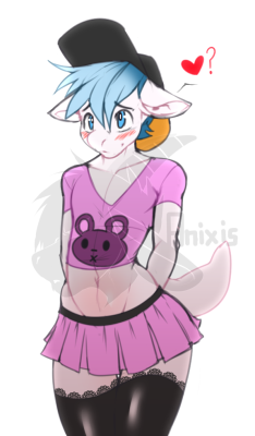 anixis-arts:Did a poll on twitter and this idea won!Here is My sona in a skirt uwu