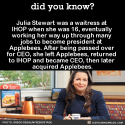 kateordie:  did-you-kno:  Julia Stewart was a waitress at  IHOP