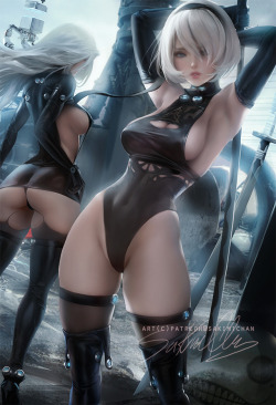 sakimichan:  NieRAutomata, 2b and A2 alt outfits <3 sfw/nsfw