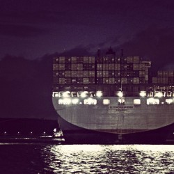 maerskline:  Eleonora Maersk at night in the Port of Aarhus #maersk