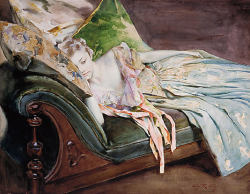The Green Cushion by Irving Ramsey Wiles (c. 1895) I love this,