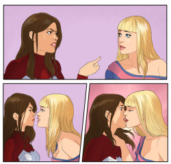 autumn-sacura:  Commission Gwen Stacy kissing Jessica (fragment