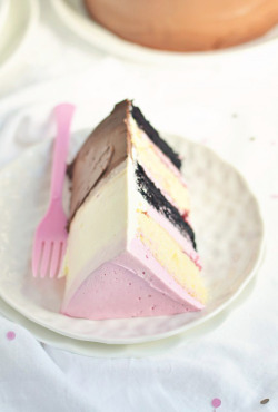 intensefoodcravings:  Raspbery Neapolitan Party Cake | Sweetapolita