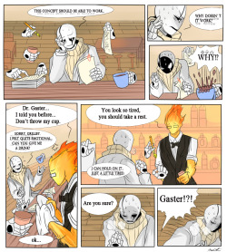 mooncatyao:  [FEVER] When Gaster is sick… Grillby takes care