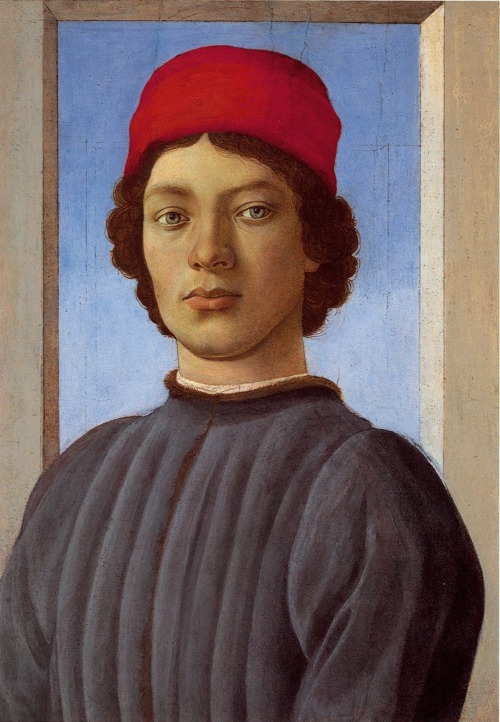 artist-botticelli: Portrait of a young man with red cap, 1477,