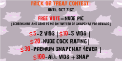 TRICK OR TREAT CONTESTONLY ON MANYVIDS!FREE VOTES GET NUDES!