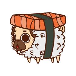 bestof-society6:  ART PRINTS BY PUGLIE PUG    Puglie Salmon Sushi 