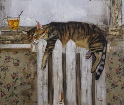 lilithsplace:A Cat on the Battery (Radiator), 2017 -. Maria Chepelevaoil