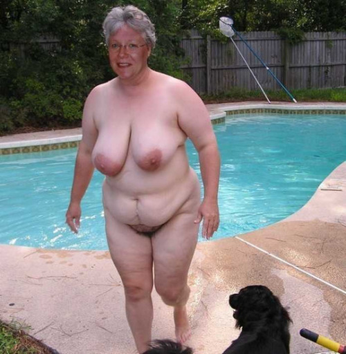 Nice hefty sexy older lady shows her nude body by the pool!Find your senior playmate here!
