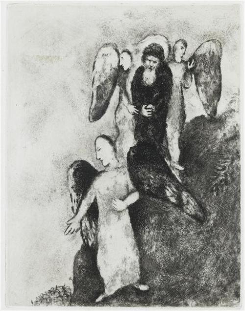 artist-chagall: Abraham approaching Sodom with Three Angels (Genesis