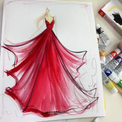 csiriano:  Sketch of the day: red chiffon gown. Sketch prints