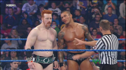 Randy looks like he wants a piece of Sheamus